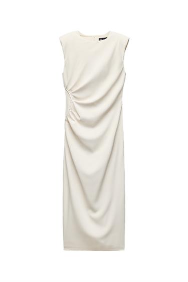 CREPE DRESS WITH GATHERED SIDE