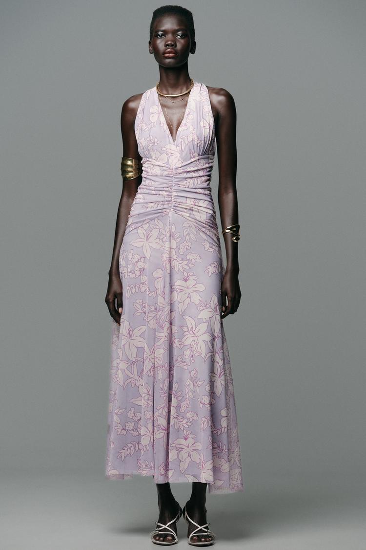 PRINTED TULLE MAXI DRESS Lilac ZARA United States