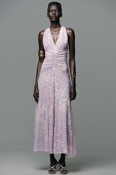 Zara PRINTED TULLE MAXI DRESS - Lilac