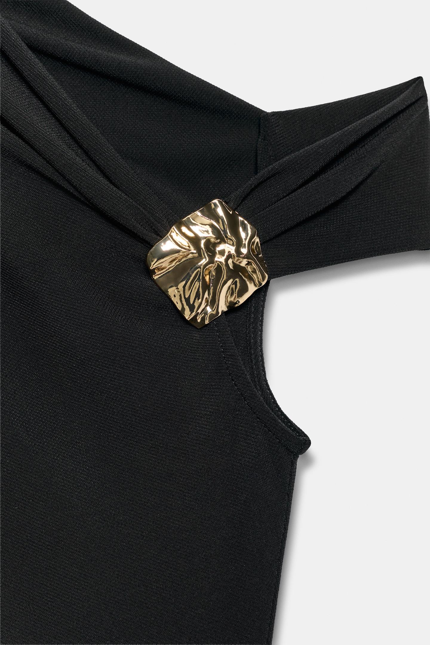 Боди Asymmetric Jeweled — Zara, цвет: Чёрный — фото 8