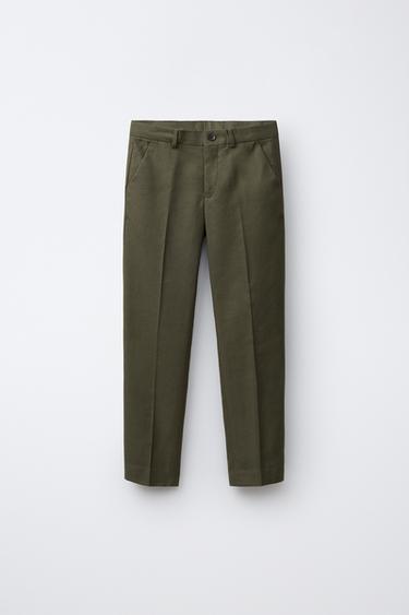 PANTALÓN TRAJE CON ALGODÓN Y LINO - Verde gris de Zara