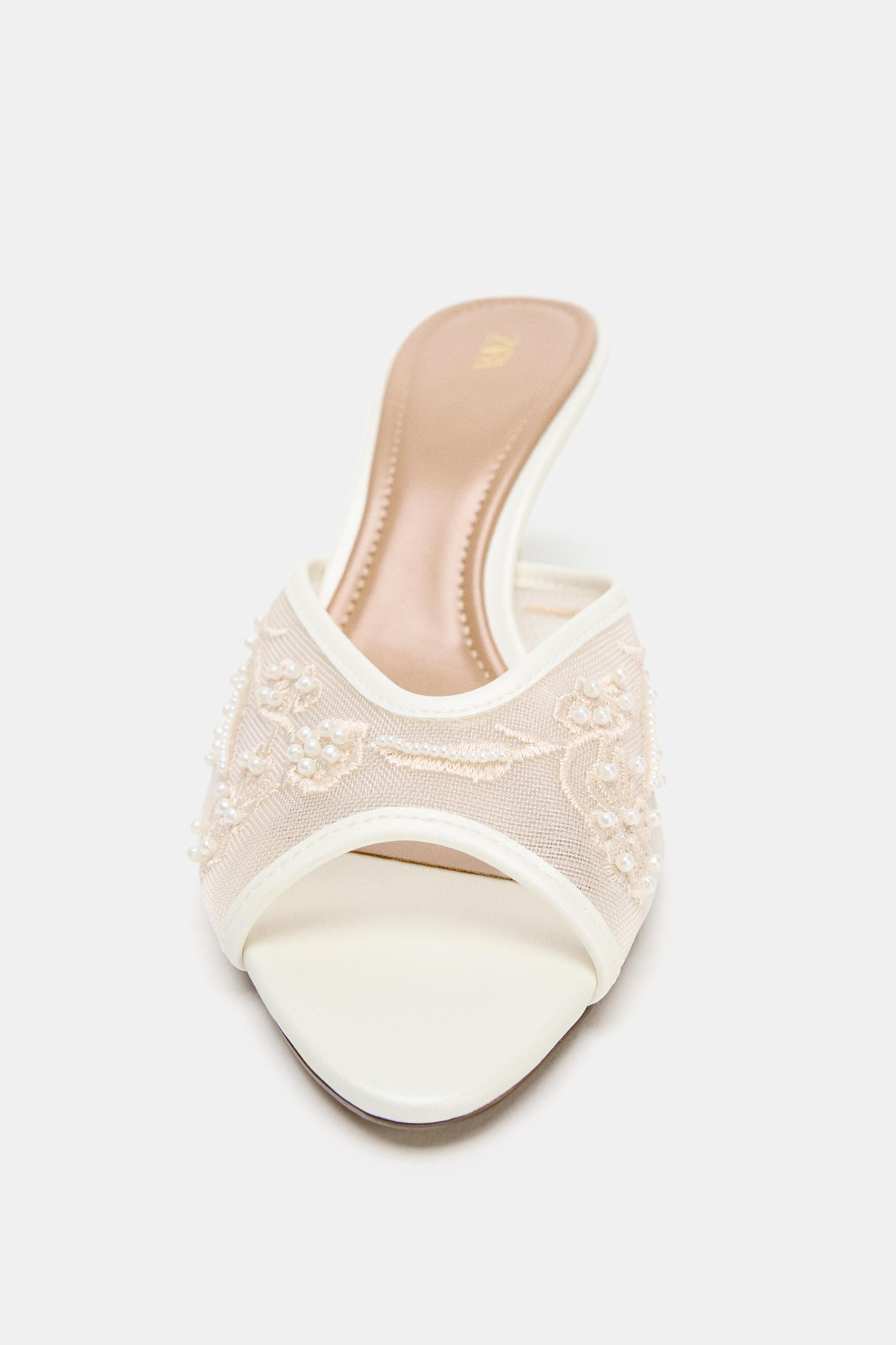 MESH PEARL EMBROIDERED SANDALS - White | ZARA United States