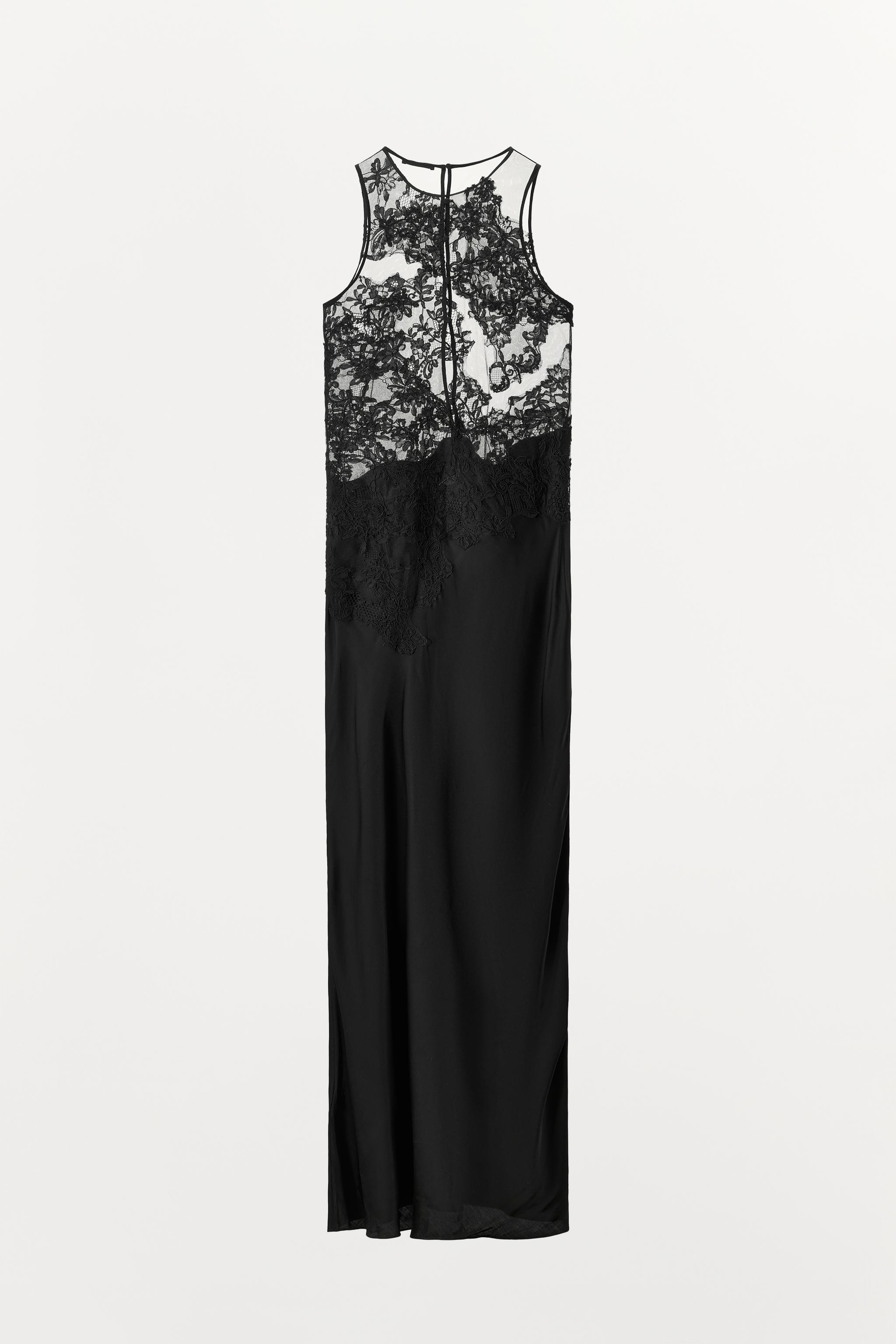 LONG COMBINATION MESH LACE DRESS