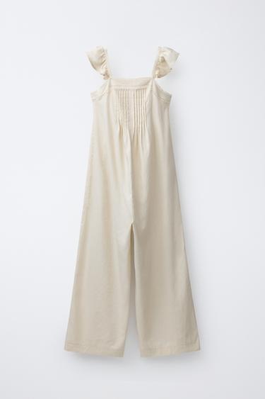 ДЛИННЫЙ КОМБИНЕЗОН С КРУЖЕВОМ И ЛЬНОМ — ЭКРЮ от Zara
