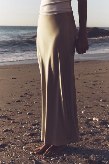 Zara SATIN MIDI SKIRT - Soft gold
