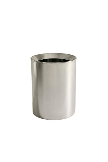 SHINY METAL BATHROOM BIN - Silver by Zara