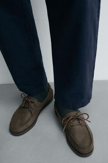 LEATHER DECK SHOES - Green by Zara - Image 2