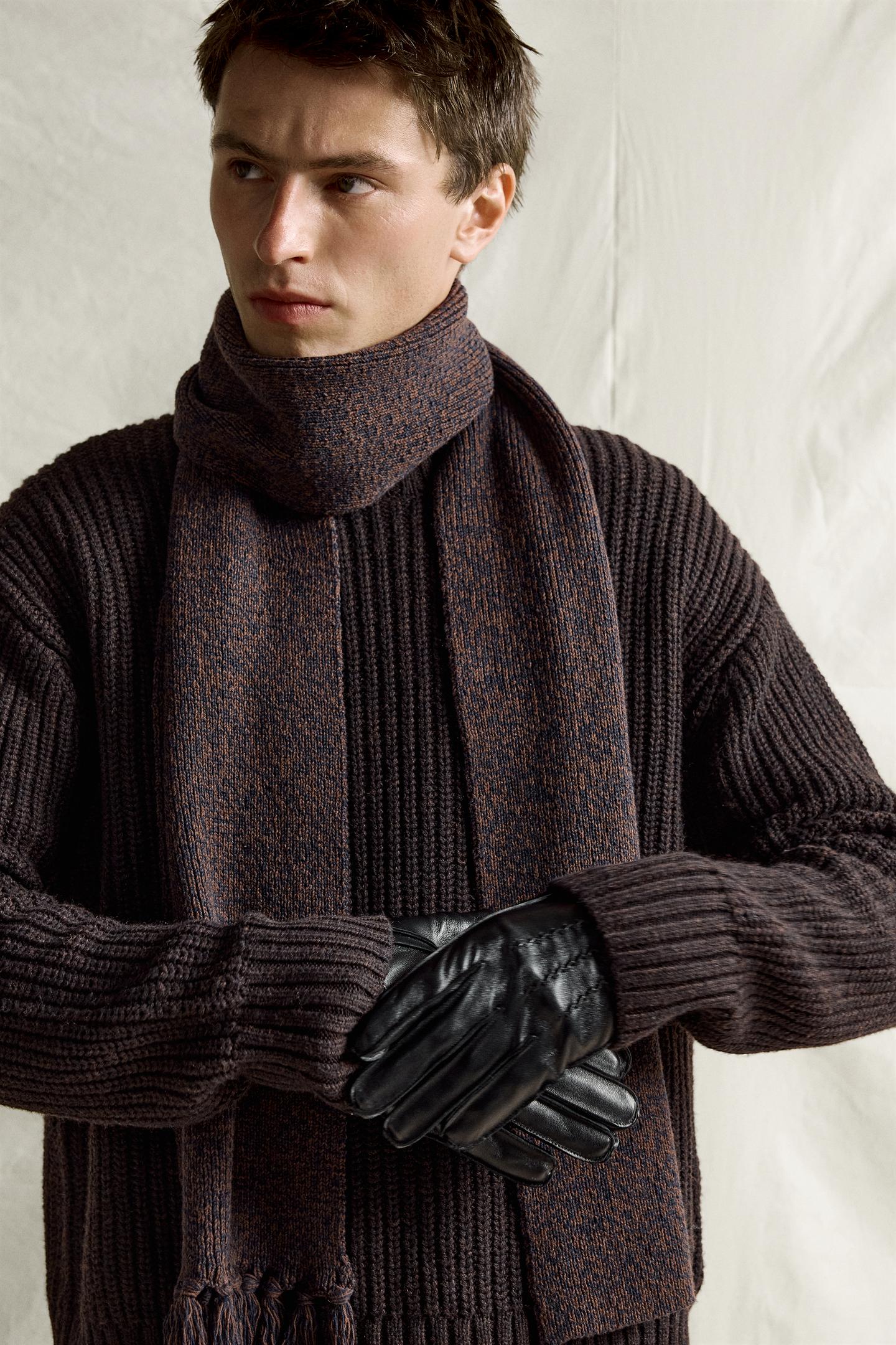 Мужские перчатки Zara Leather Gloves with Topstitching, цвет: Чёрный