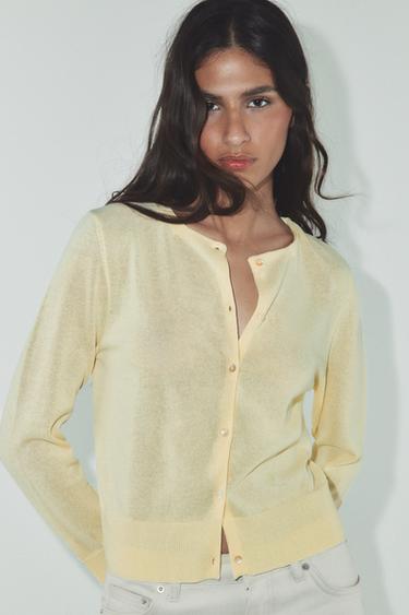 Zara PLAIN KNIT CARDIGAN - Light yellow