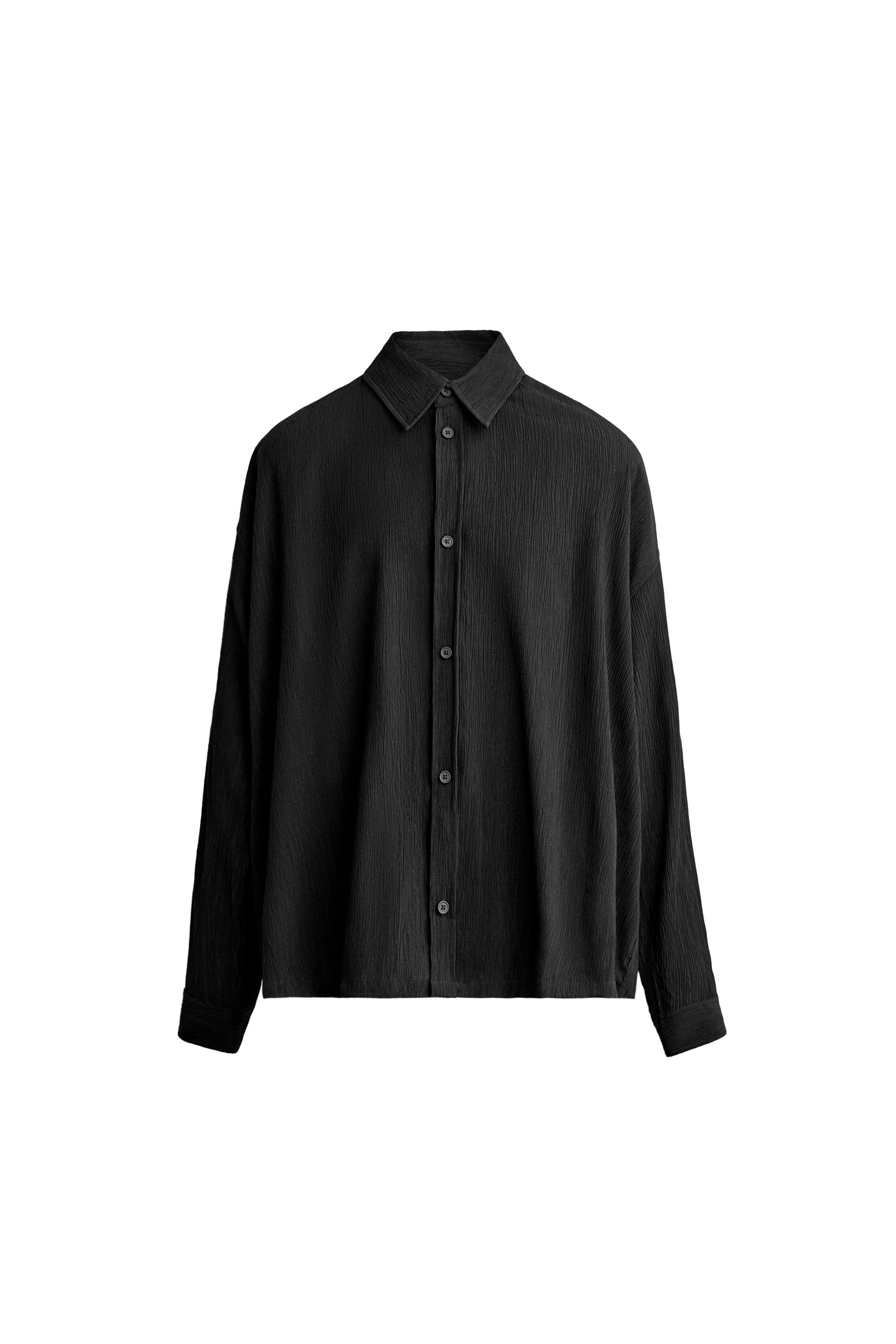 リラックスフィット テクスチャーシャツジャケット - ブラック | ZARA