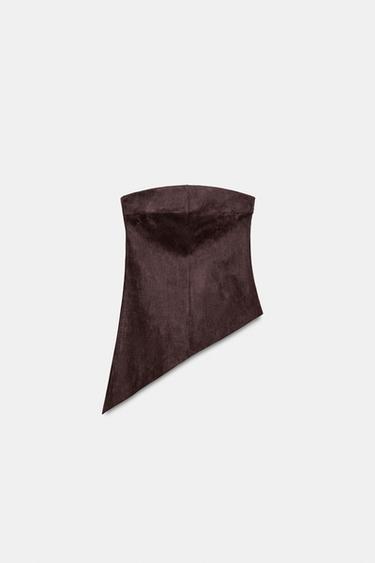 ASYMMETRIC FAUX SUEDE TOP - Chocolate brown by Zara