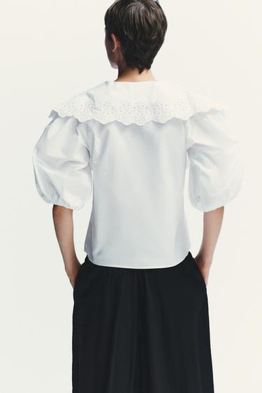 POPLIN SHIRT WITH PETER PAN COLLAR - White by Zara - Image 3