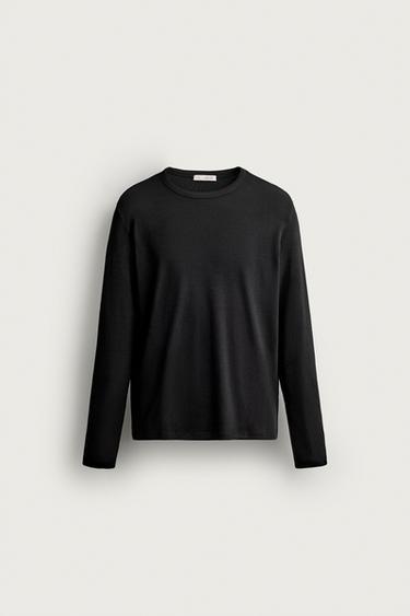 CAMISETA RELAX FIT ESTRUTURA CANELADA - Preto da Zara