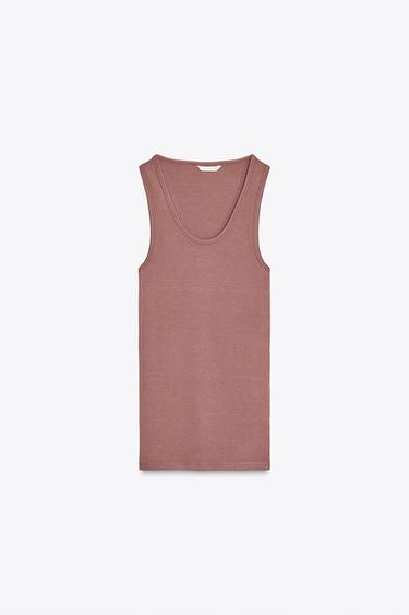 ÄRMELLOSES T-SHIRT AUS BAUMWOLLE UND MODAL - Hellrosa  von Zara