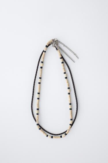 PACK OF TWO BRAIDED ROPE AND WOODEN BEAD NECKLACES - Black / White by Zara - Image 3
