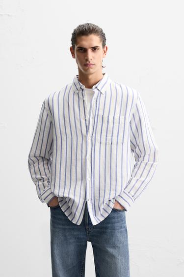 CAMISA LIÑO - ALGODÓN - Branco / Mariño de Zara