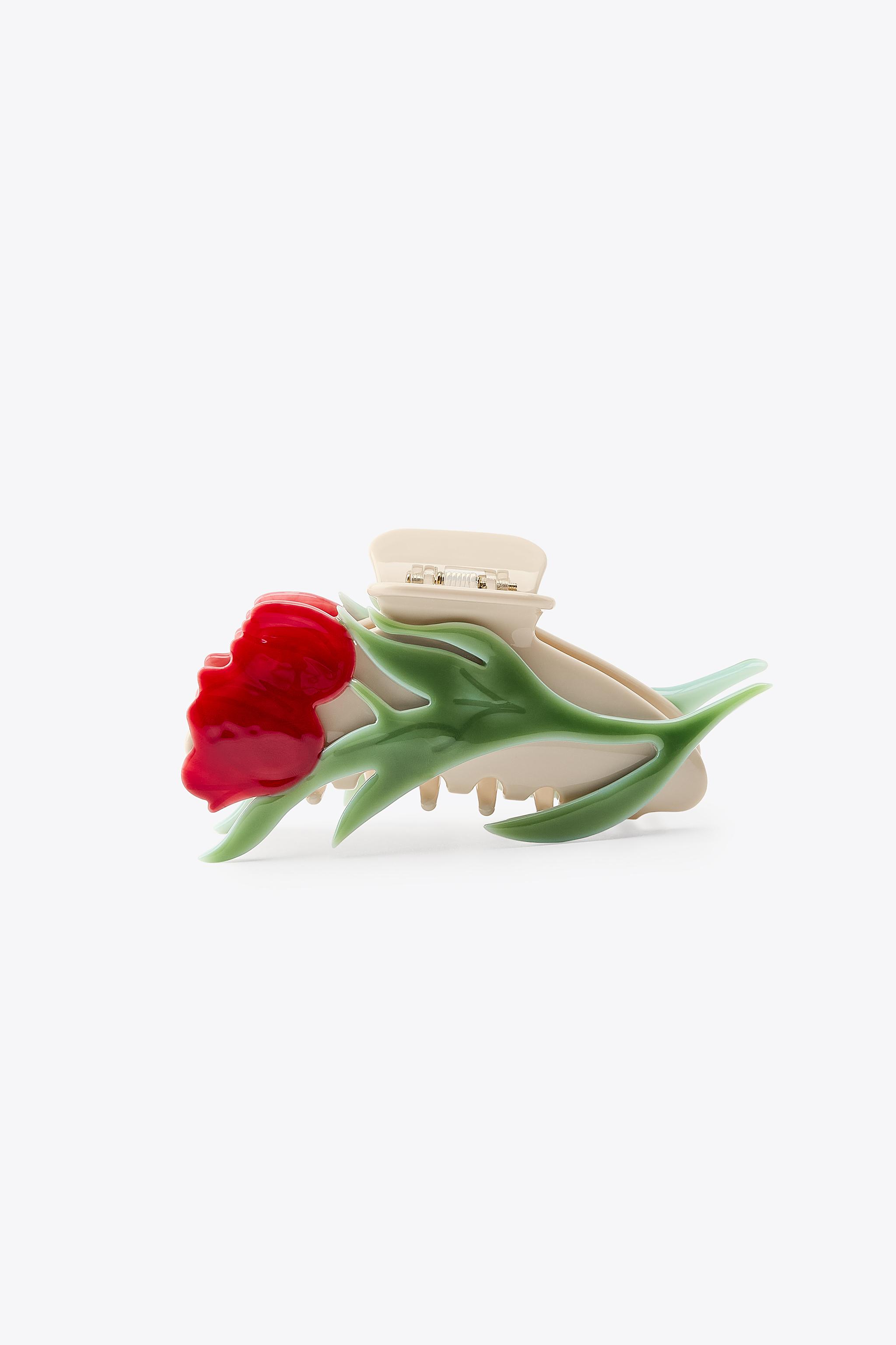 EMBOSSED FLOWER HAIR CLIP - Ecru | ZARA United States