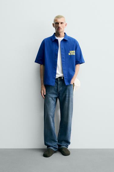 CHEMISE RELAXED FIT À IMPRIMÉ PANIER - Bleu de Zara
