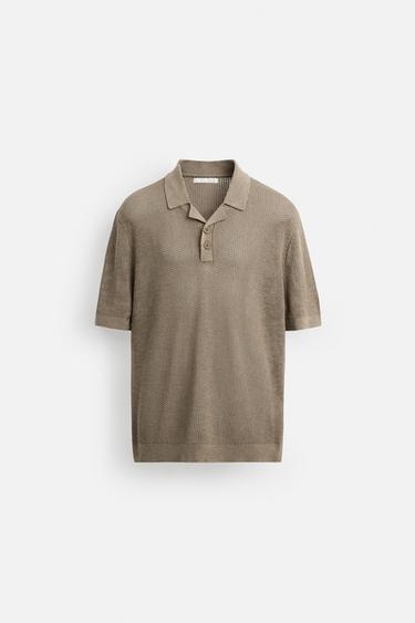 TEXTURED KNIT POLO SHIRT - Beige by Zara - Image 5