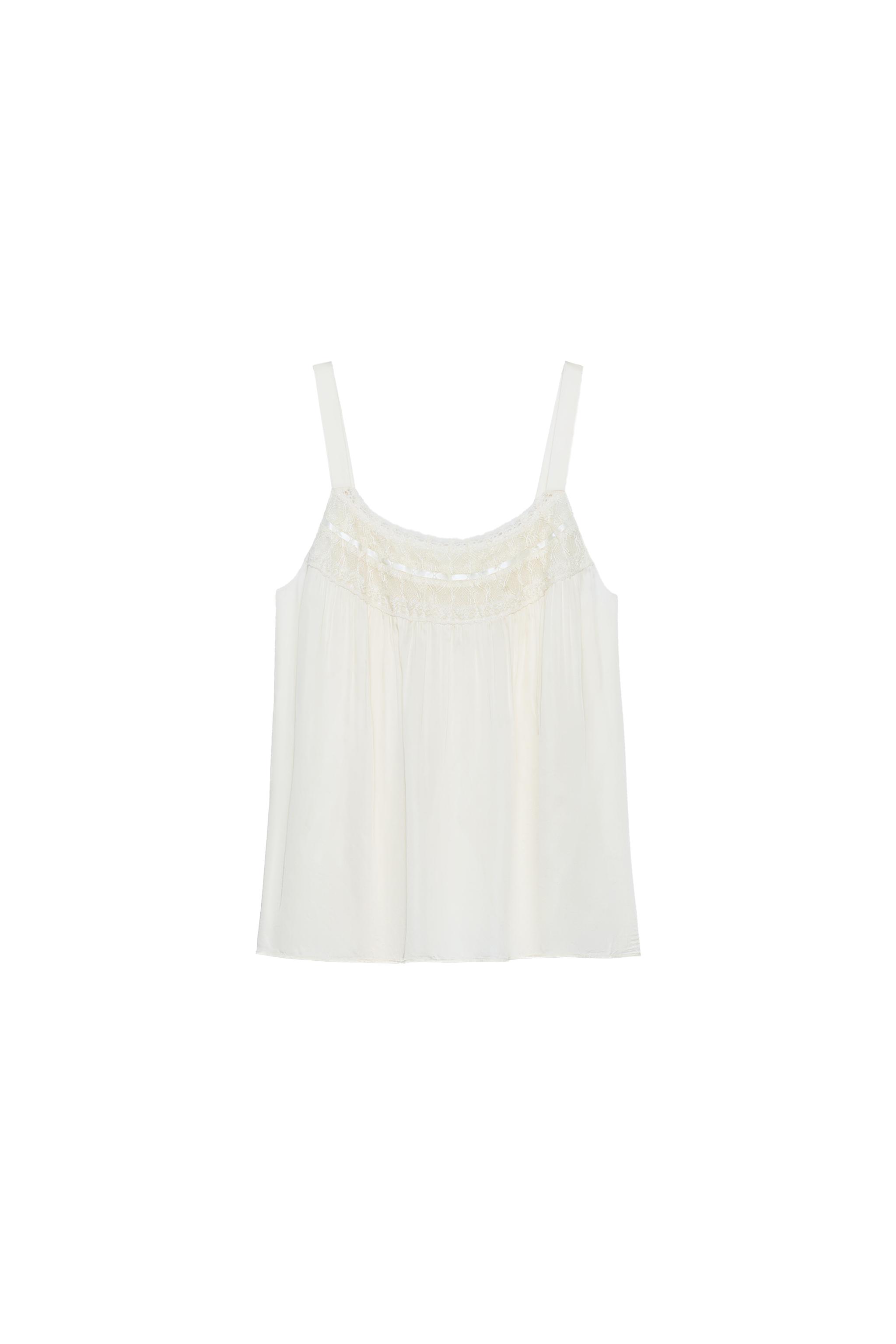 ZW COLLECTION LACE SATIN EFFECT TOP - Oyster-white | ZARA United