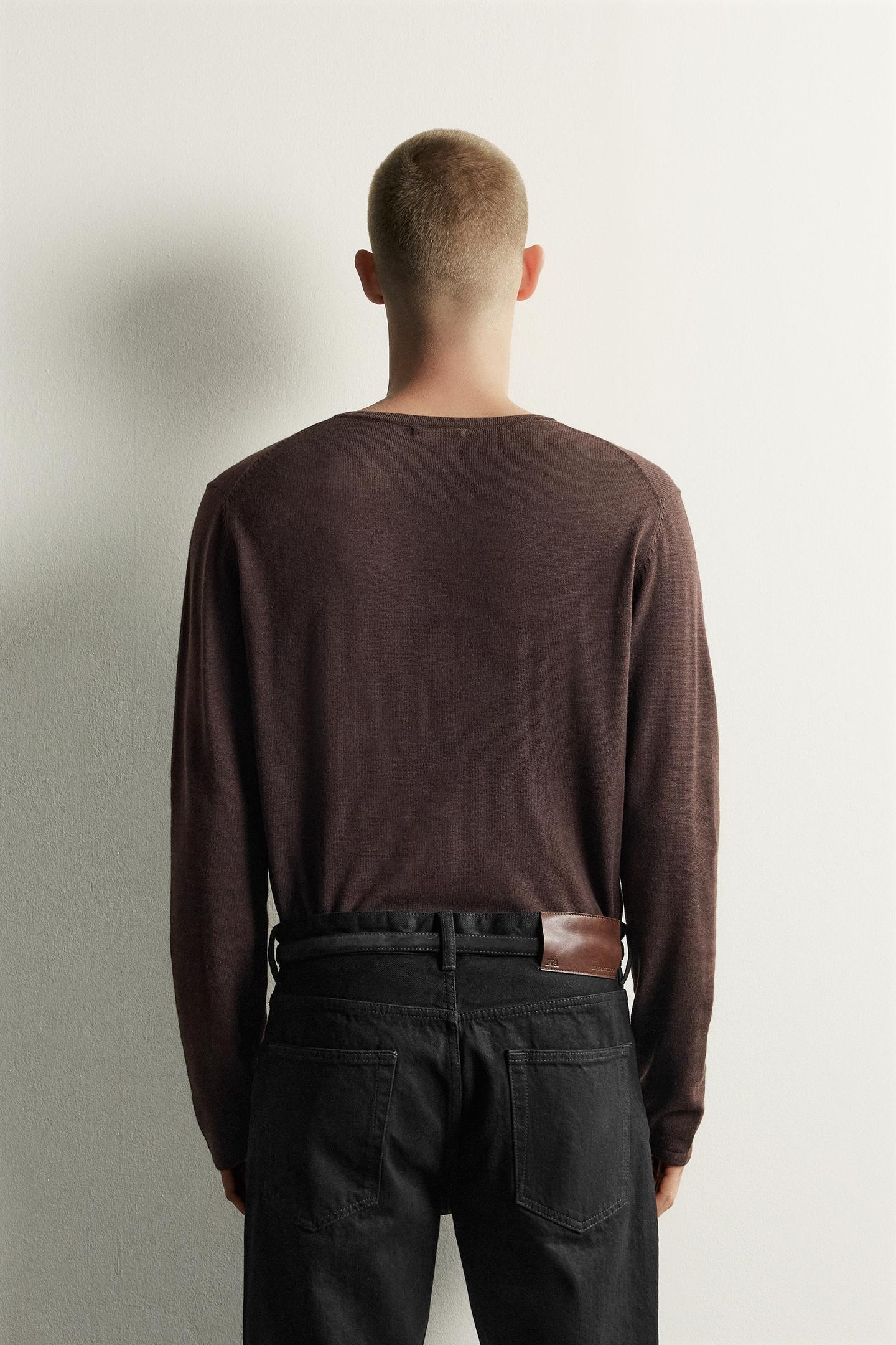 Мужская рубашка Zara Knit Henley, цвет: Коричневый — фото 3