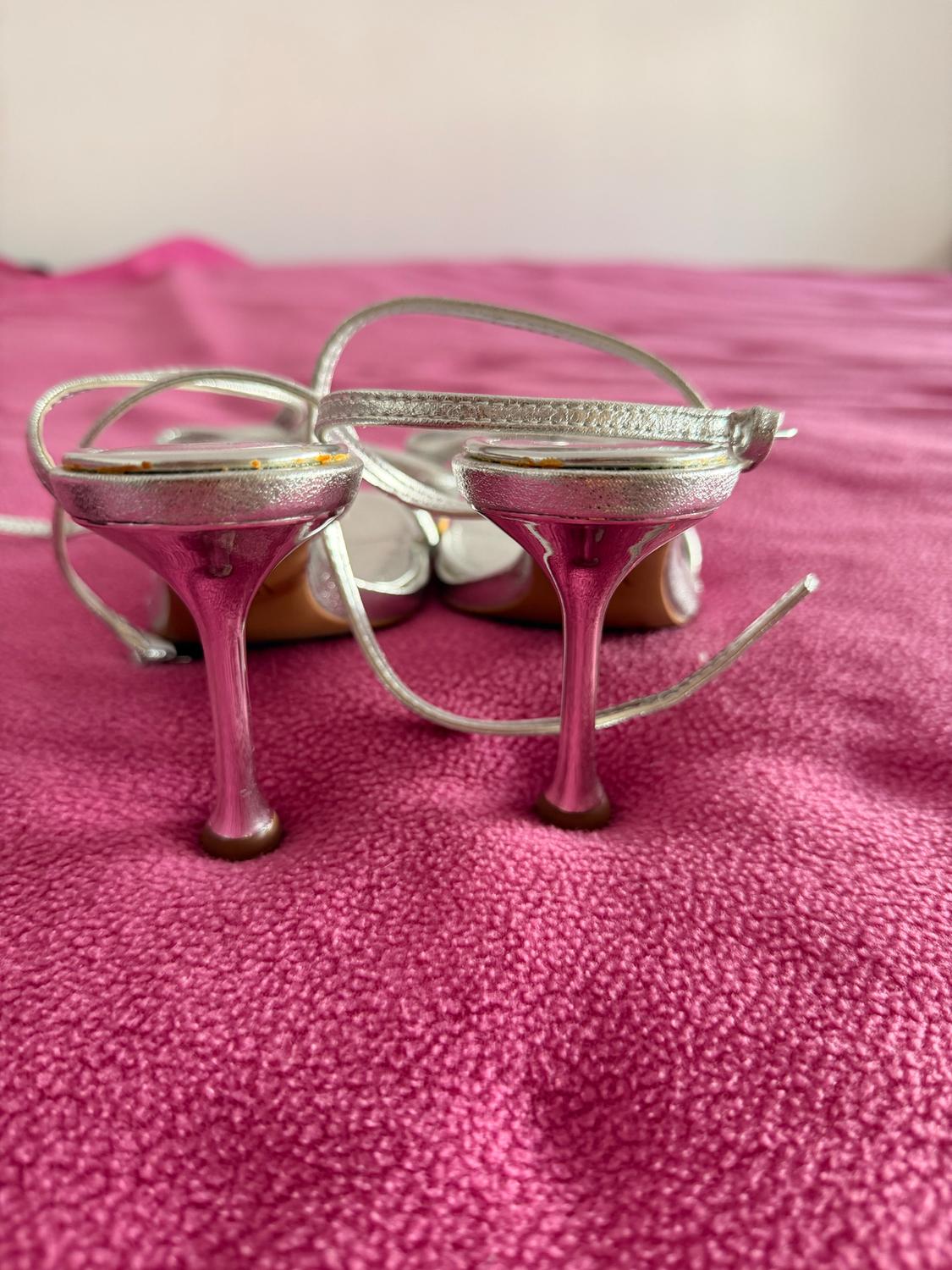METALLIC HIGH-HEEL SANDALS WITH BOW - Image 4