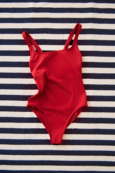 ثوب سباحة للشاطئ بحمالات عريضة - أحمر الخاص بـ Zara
