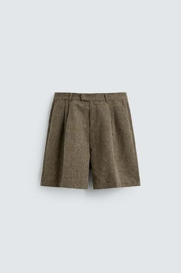 BERMUDA RELAXED FIT À PLIS - Kaki de Zara