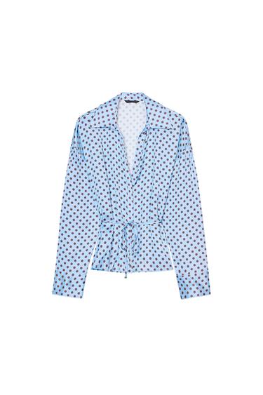 POLKA DOT SATIN SHIRT WITH BELT - Brown-Blue by Zara