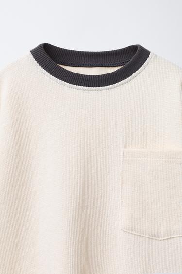 RIBBED T-SHIRT WITH POCKET - Ecru by Zara - Image 2