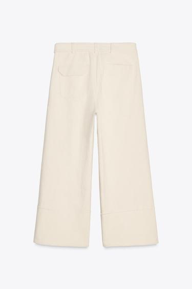 WIDE-LEG TROUSERS WITH BELT X FANGLU LIN - Ecru by Zara - Image 7