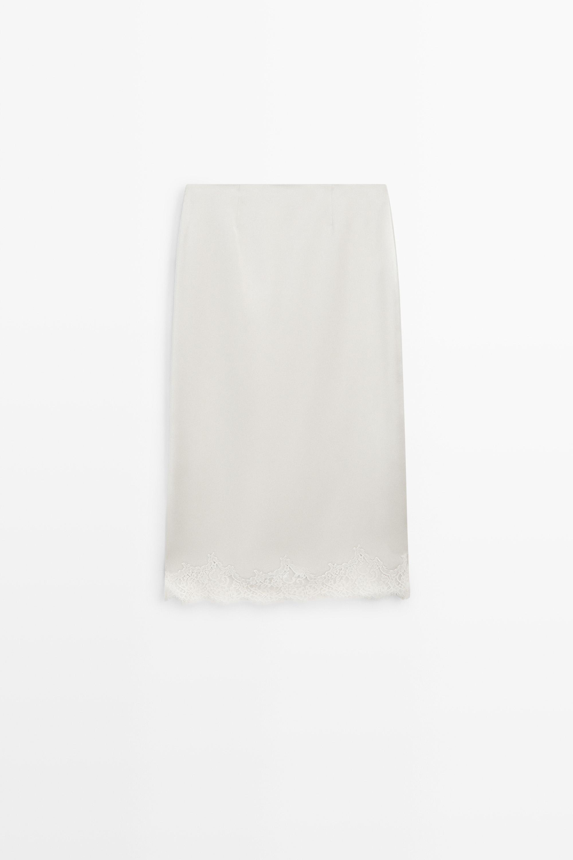 Satin lace midi skirt