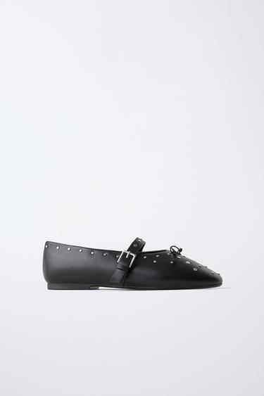Zara STUDDED BALLET FLATS - Black - Image 0