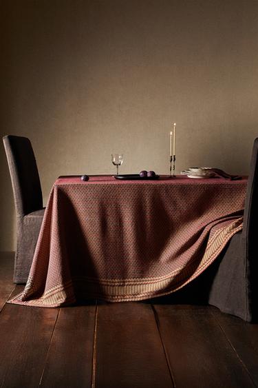 MANTEL ALGODÓN GEOMÉTRICO NAVIDAD - Rojo de Zara