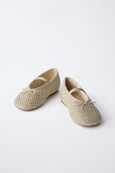 CROCHET BALLET FLATS - Gold by Zara - Image 2