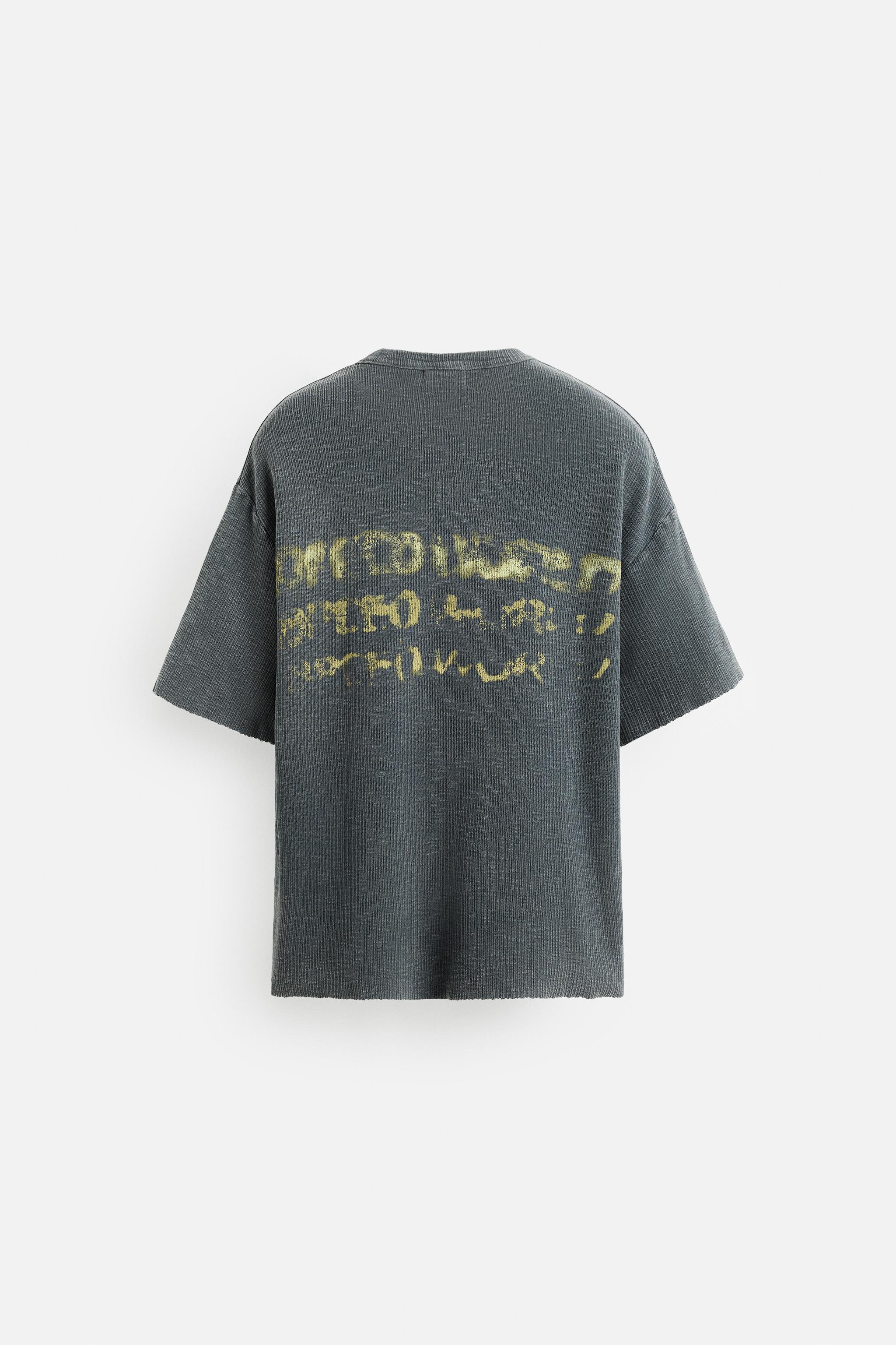 ウォッシュ加工プリントニットTシャツ - ブルー/グレー | ZARA