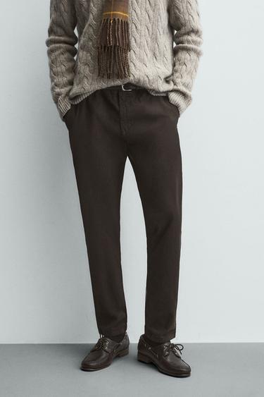 Zara SKINNY FIT CHINO PANTS - Brown
