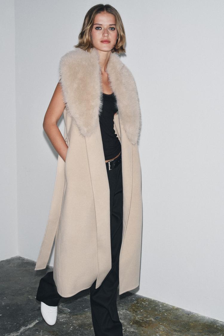 ZW COLLECTION FAUX FUR COLLAR VEST Ecru ZARA Canada