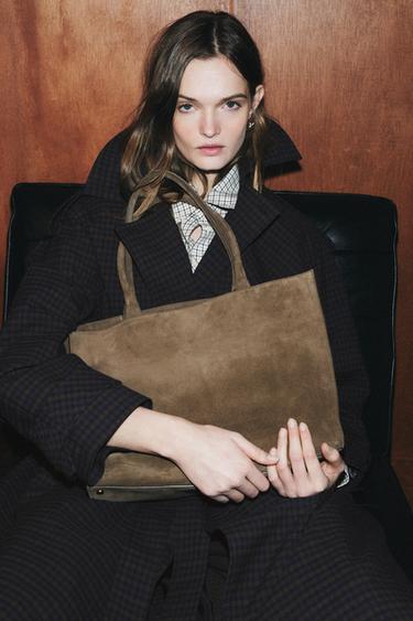 LEATHER MAXI CITY BAG - Taupe Grey by Zara