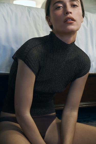Zara METALLIC THREAD KNIT TOP - Midnight blue - Image 0