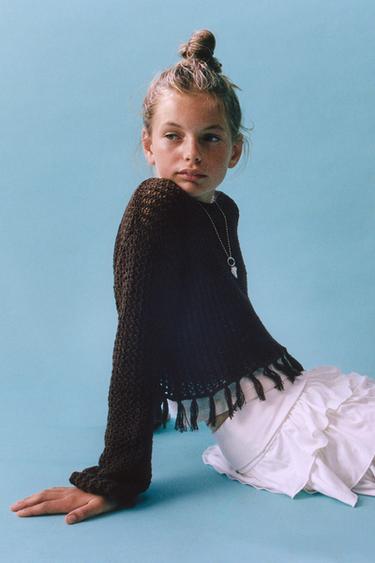 FRINGED KNIT JUMPER - Brown by Zara