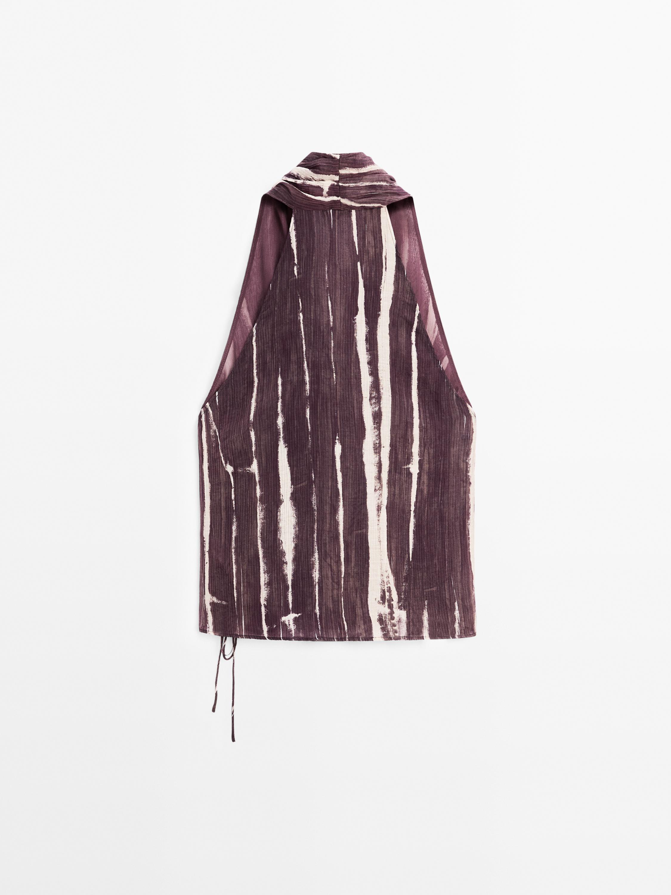 Stripe print crossover halter top