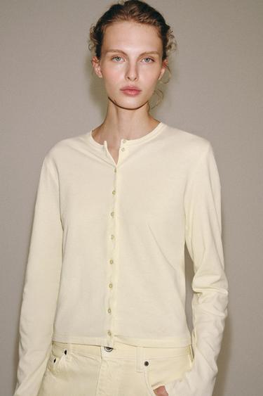 Zara 100% COTTON BUTTON T-SHIRT - Yellow