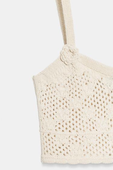 TOP EN MAILLE POINTELLE À FLEURS - Beige clair de Zara - Image 9