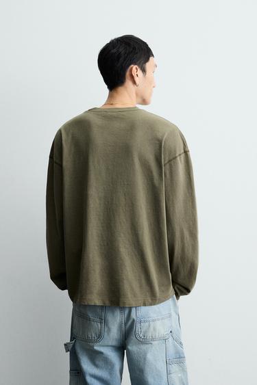 WASHED TEXTURED T-SHIRT - Khaki by Zara - Image 2