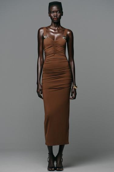 Zara SEASHELL POLYAMIDE DRESS - Brown
