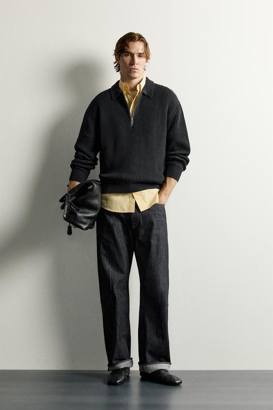 QUARTER-ZIP KNIT POLO SHIRT - Black by Zara - Image 0