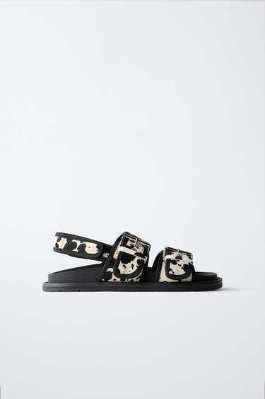 ANIMAL PRINT LEATHER SANDALS - Black by Zara - Image 0