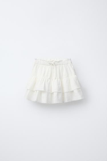 Zara LINEN-BLEND SKORT WITH RUFFLES - Oyster-white