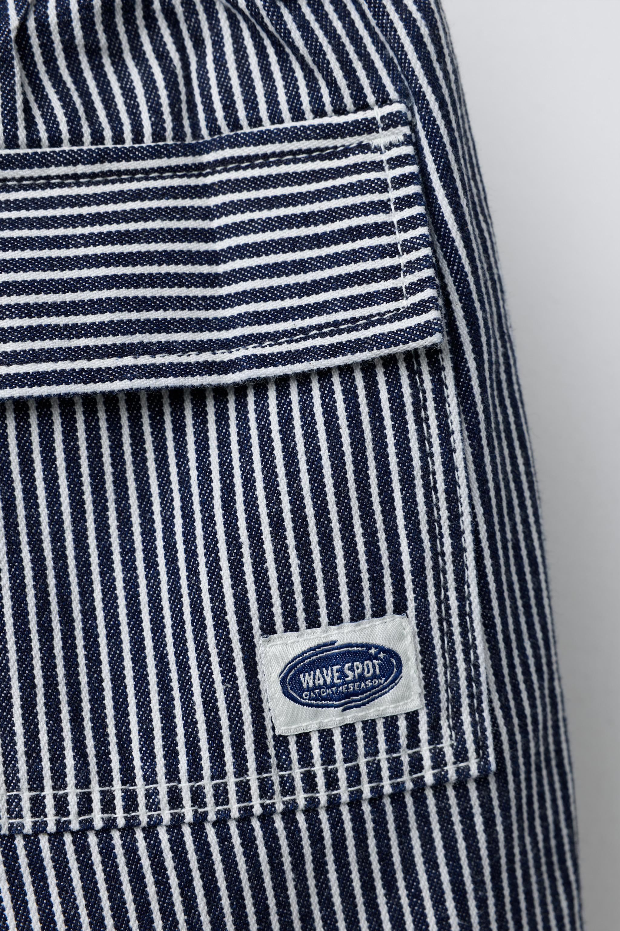 STRIPED BAGGY DENIM PANTS